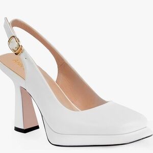 ANN CREEK Elegant White Platform Slingback High Heels Square Toe Pump NEW Size 7